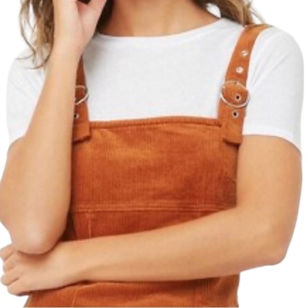 New! Forever 21 Corduroy Overall Zip-Up Adjustable Straps Women’s Mini Dress S - Picture 2 of 8
